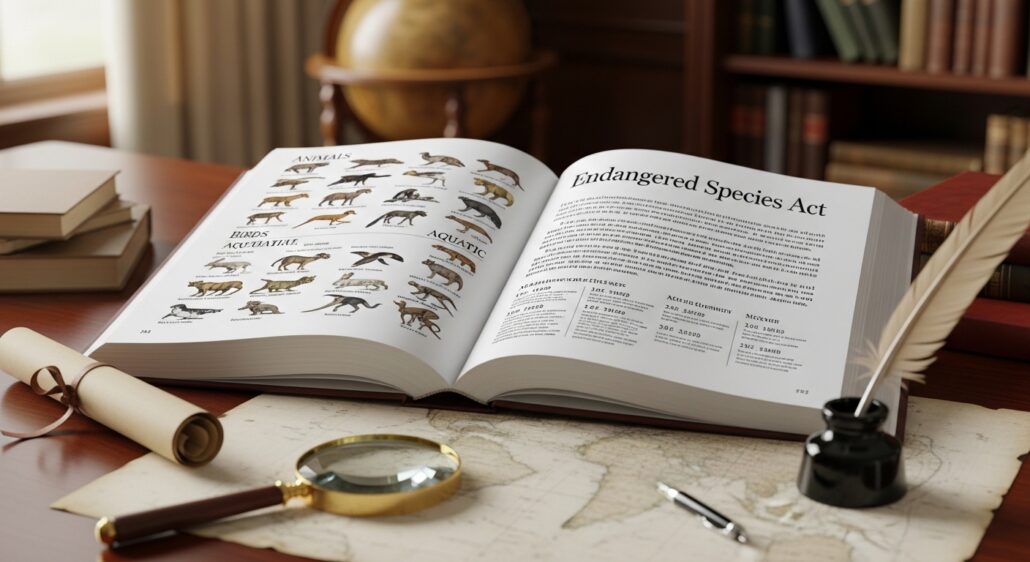 Open book detailing Endangered Species Act protections and wildlife categories